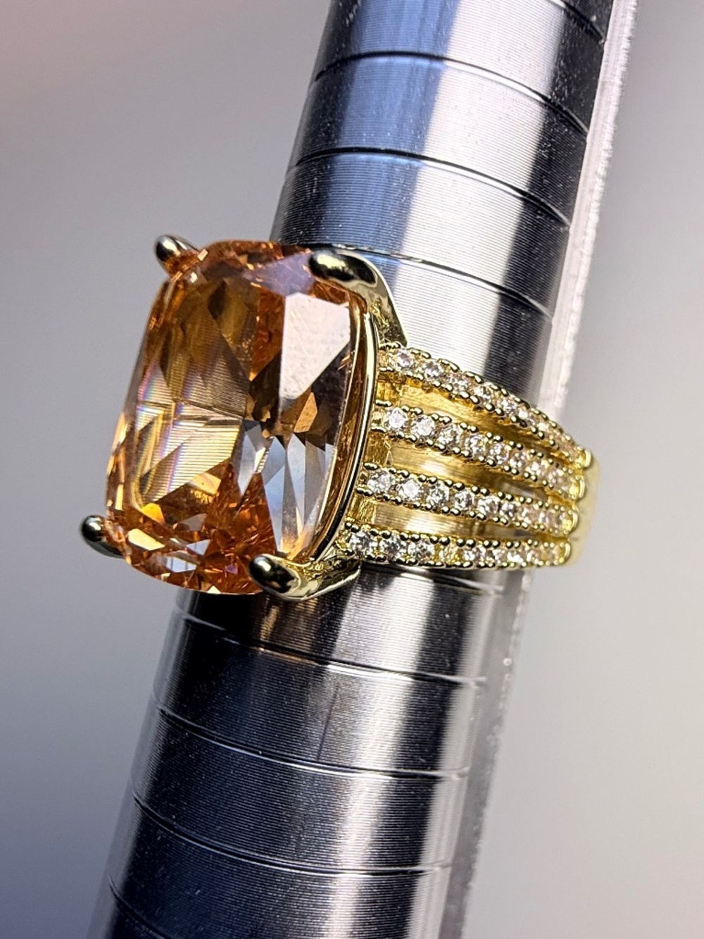 Gold Tone Ring with Champagne Colored Gemstone - Picture 9 of 10